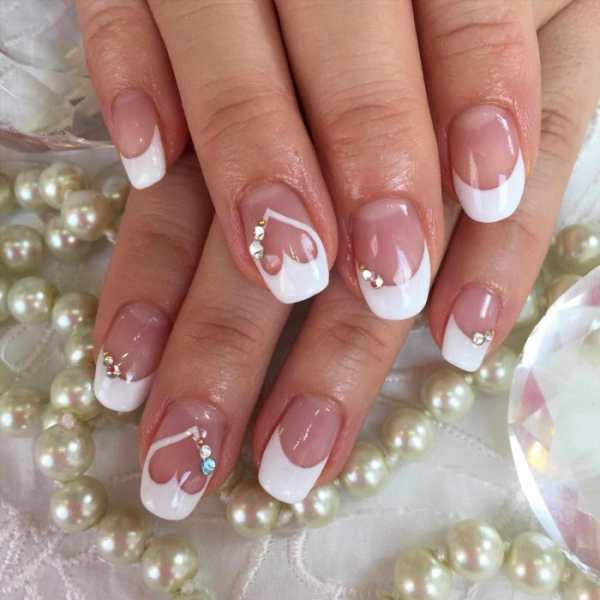 Белый свадебный маникюр на короткие ногти (70 фото)