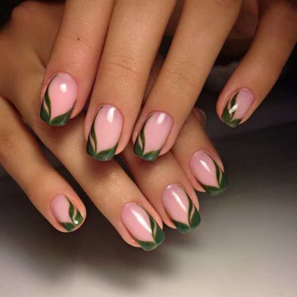Зеленые зеленые французские ногти для весны (65 изображений)
