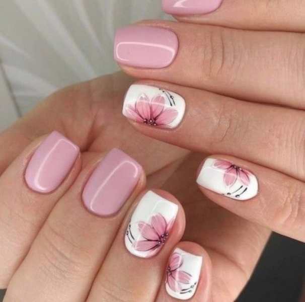 Розовые ногти с цветами (65 фото)
