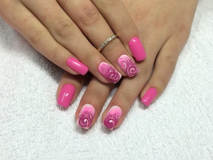 Розовый лак для ногтей с дизайном (65 фото)
